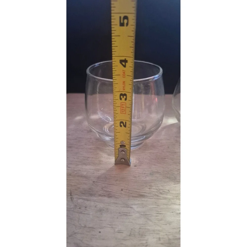 Set of 2 Clear Glass Juice Tumblers Rounded Whiskey Glasses Pedestal Base 3.25in
